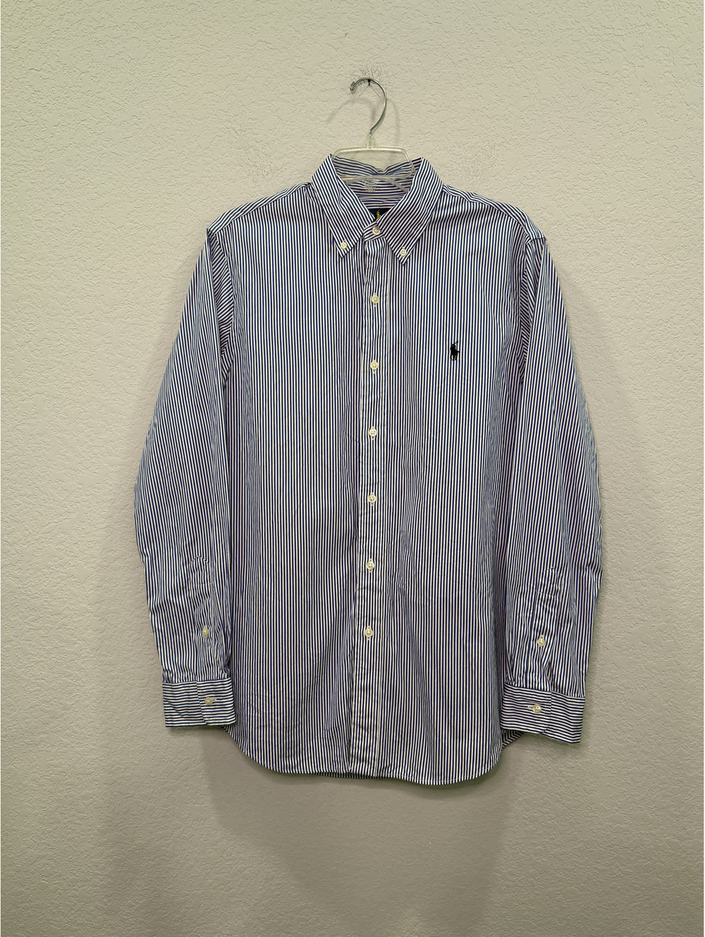 Ralph Lauren Men's Blue and White Striped Button Down Dress Shirt - M